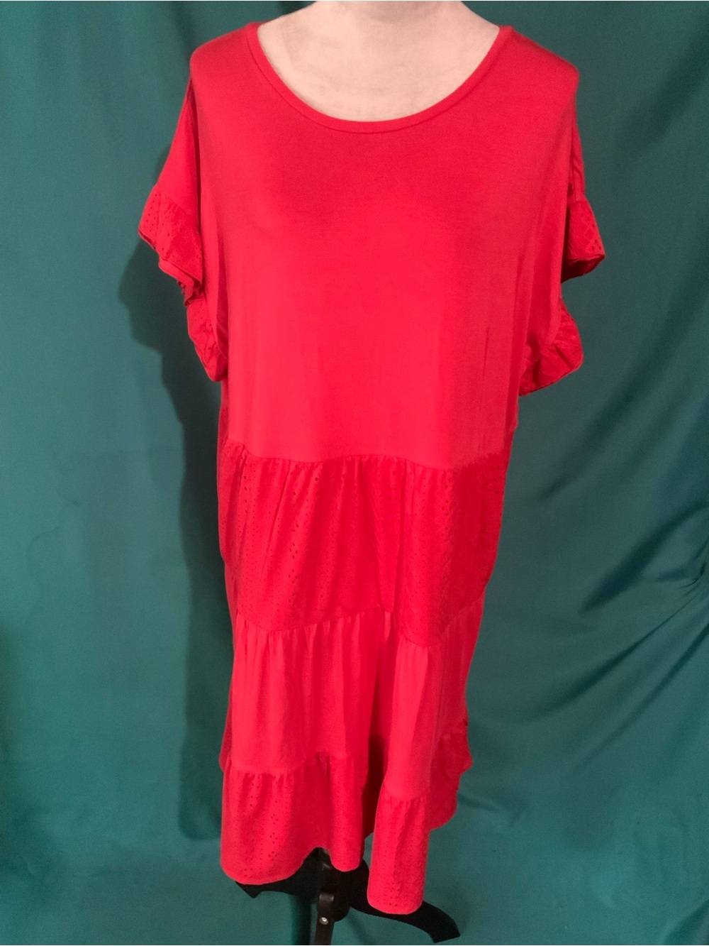 Matilda Jane Bold Red Bellewood Knit and Eyelet Lace Midi Dress